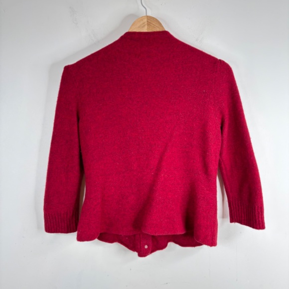 Sleeping on Snow Wool Cardigan Small Red Pink 3D Felted Floral Applique Anthropo - Picture 5 of 11